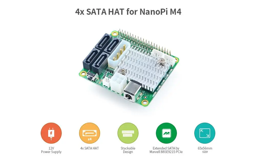 RealQvol FriendlyARM ELEC NanoPi M4 4x SATA HAT Поддержка 6 Гбит/с/3 Гбит/1,5 Гбит/с интегрированный разъем питания