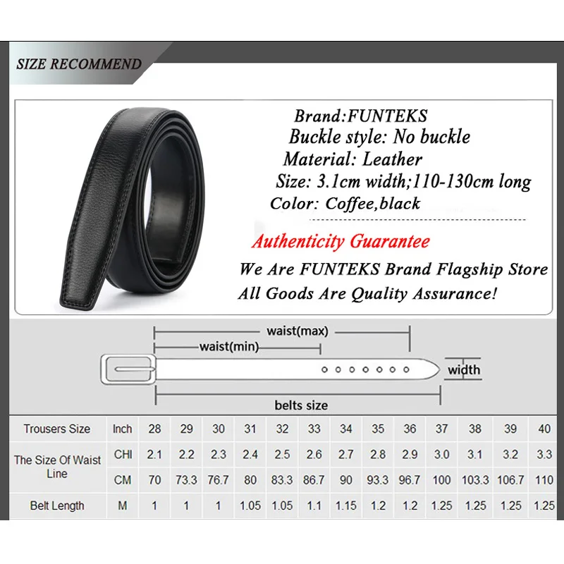 Funteks 3.1*110 130 см кожаный ремень для Для мужчин нет автоматического Туфли с ремешком