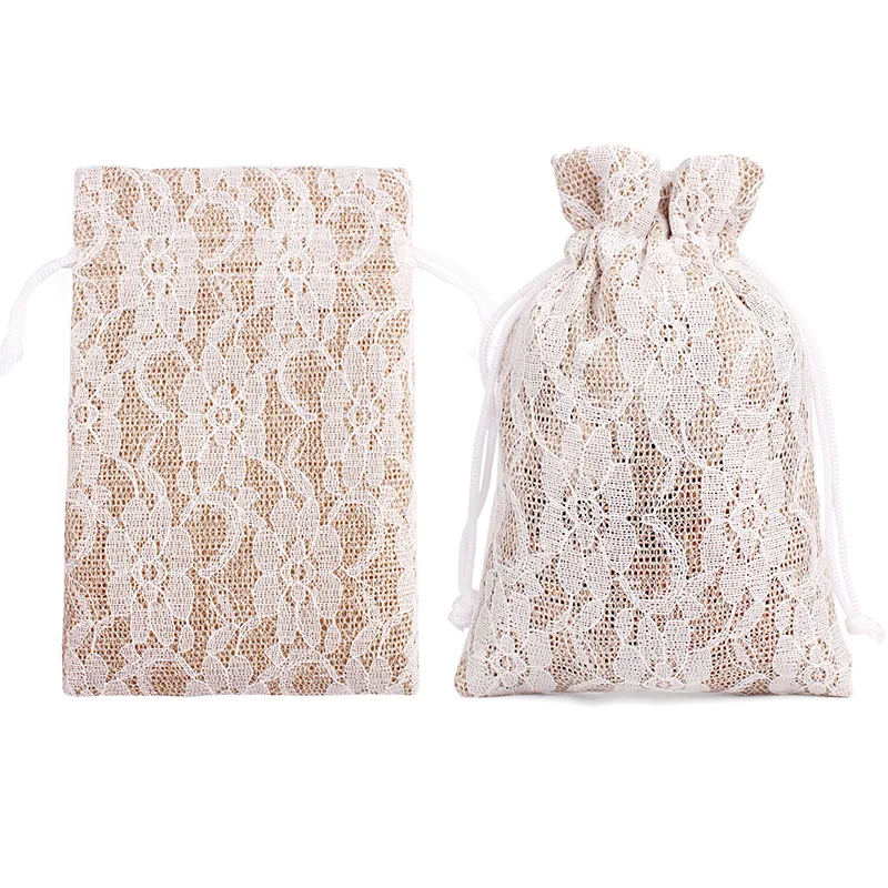 

200pcs Dustproof Lace Linen Gift Bag Drawstring Jewelry Bag 8*10cm WB288