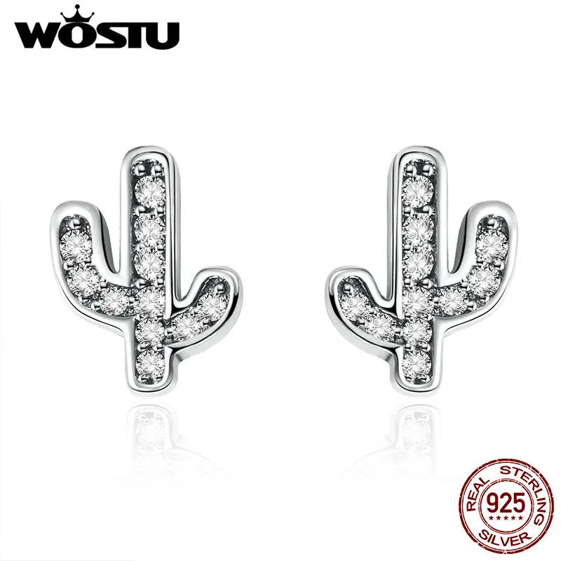 WOSTU хит продаж 925 пробы серебро освежающий кактус прозрачный CZ трендовые