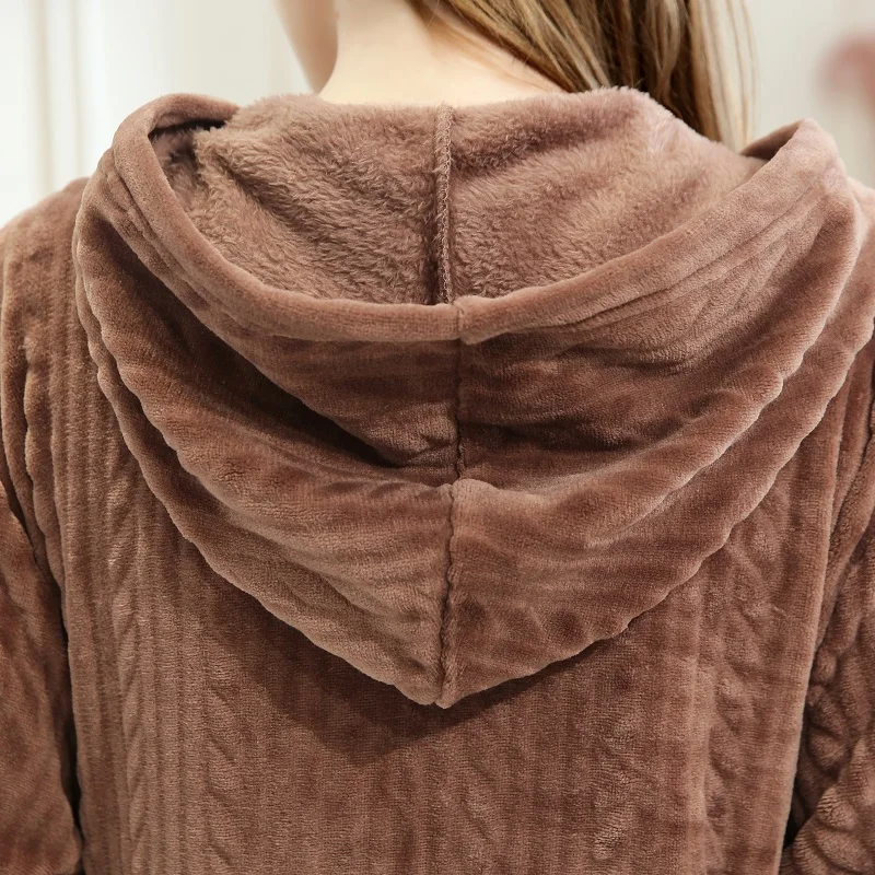 Men's Thick Winter Bathrobe Hooded Flannel Warm Long Robes Couples Fleece Zipper Kimono Lounge Wear 2022 New Male Bath Robe