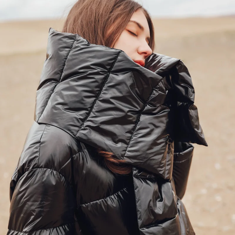 winter new fashion brand 90% white duck down jacket female big size warm longer down coat with a beautiful Bib wq151