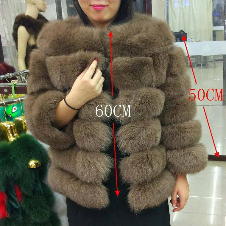 60CM Brown Шуба Женское меховое пальто из натурального Лисьего меха, натуральное зимнее натуральное Женское пальто из лисьего меха с меховым жилетом, пальто для девочек, женские жилеты, пальто с лисьим мехом, DHL - Цвет: 60CM Brown