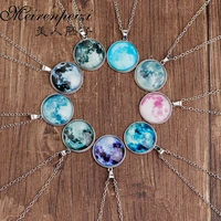 glowing in the dark universe heavenly nebula pendant necklace space moon charm necklace unique for her birthday gift