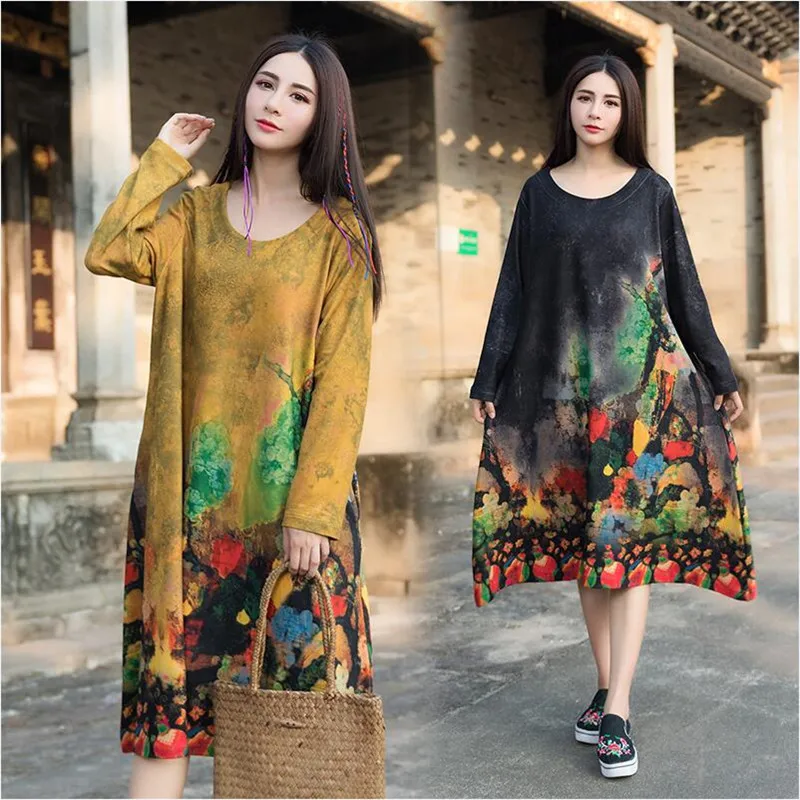 Новые 2018 свободные Цветочные Вельветовое платье Зеленый Сексуальная Для женщин