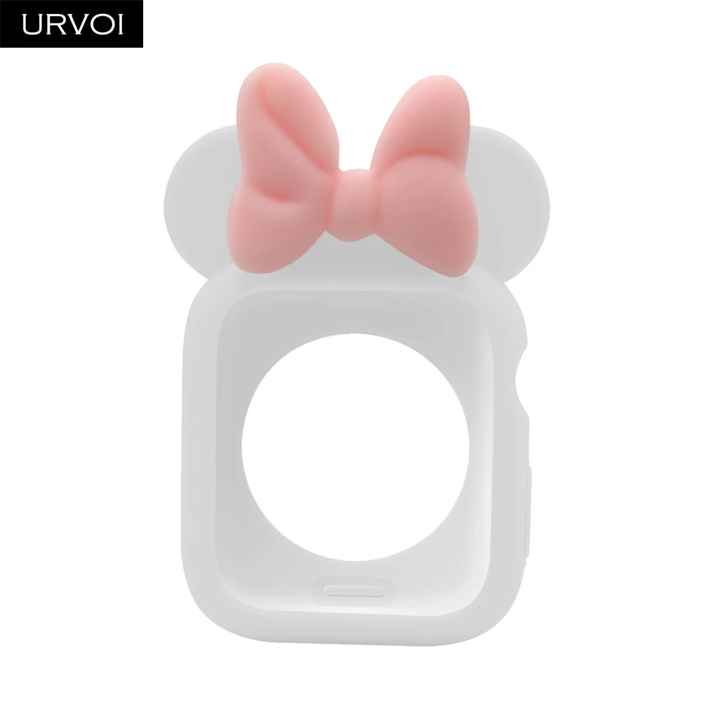 White Pink URVOI ТПУ чехол для apple watch полный мультяшный чехол серии 5 4 3 2 ремешок силиконовый бампер для iWatch чехол для Минни Маус - Цвет: White Pink
