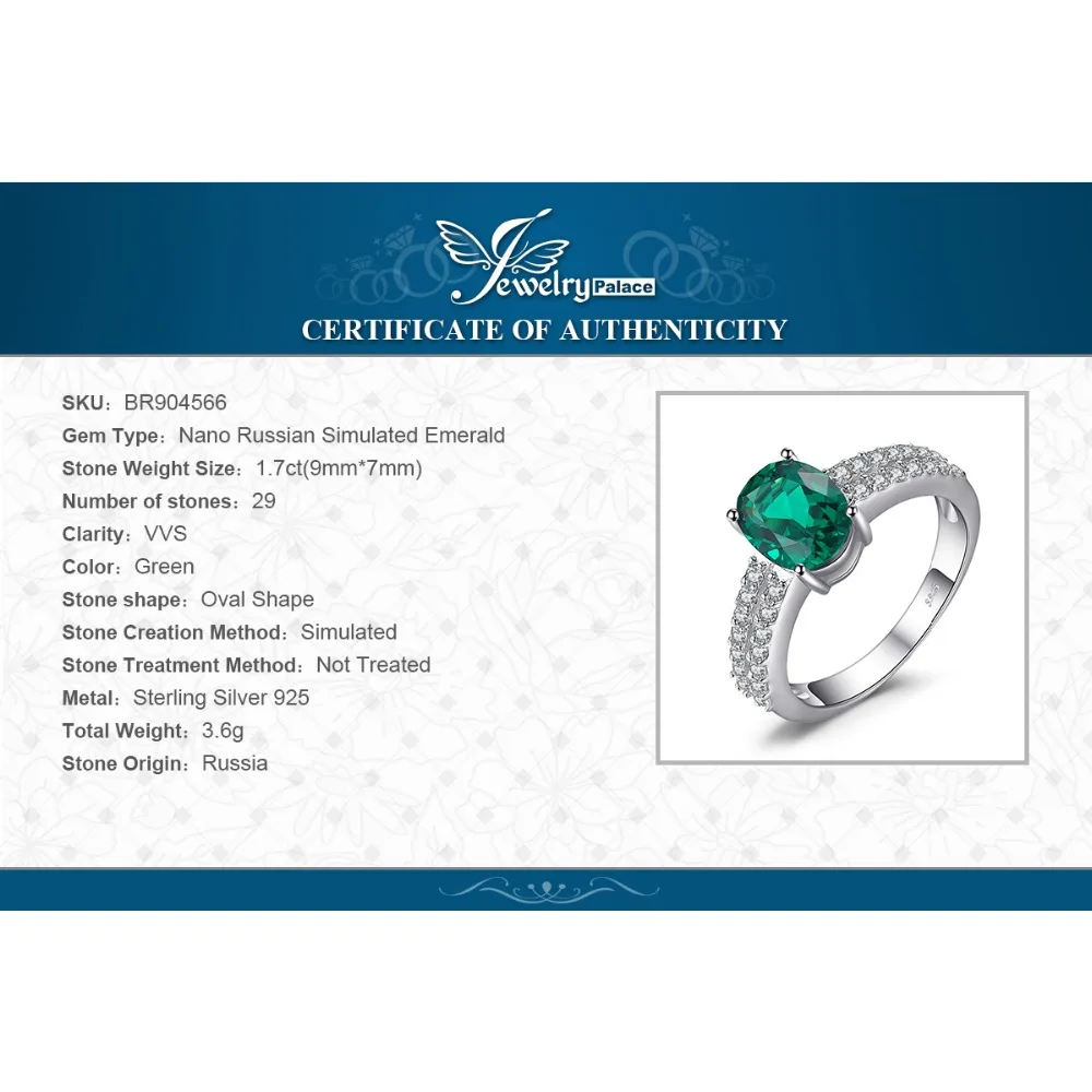 Jewelrypalace bornstone 2.2ct Nano России имитации Изумрудный Обручение Юбилей кольцо для женщины Настоящее стерлингового серебра 925