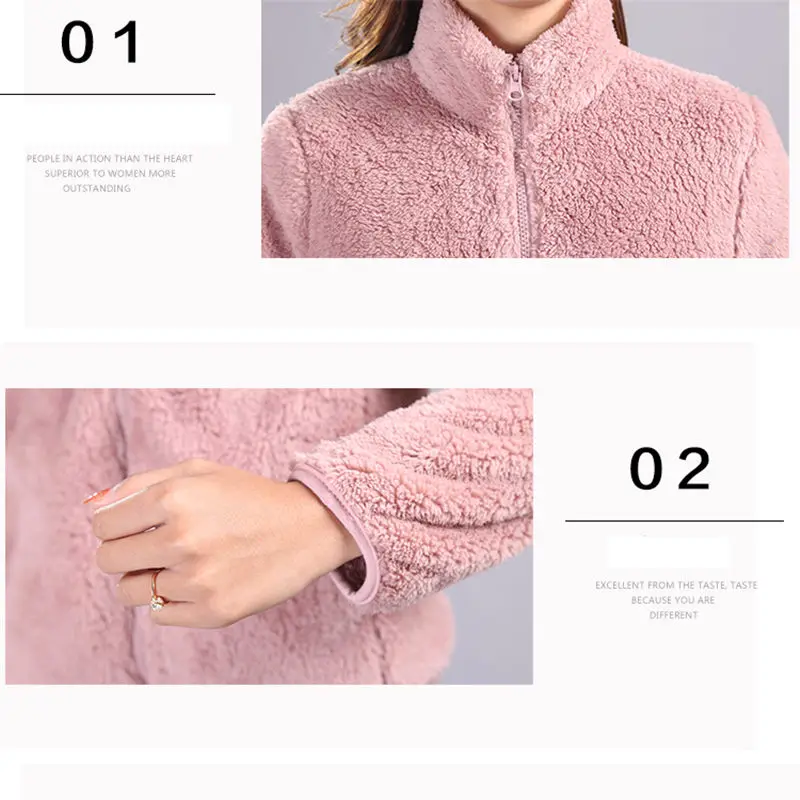 

Jacket Women Pink 2019 Winter Coral Feece Jacket Female Stand Collar Fleece Clothes Big Size Coat chaquetas deportivas mujer f11