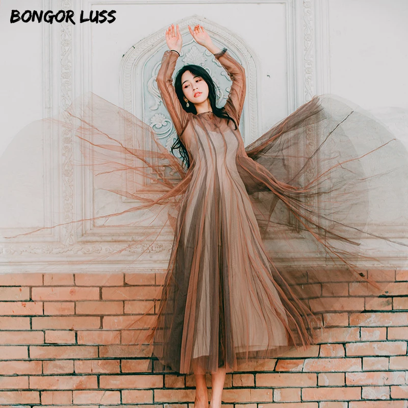 BONGOR LUSS 2019 Новое весеннее Сетчатое женское платье летнее повседневное в стиле