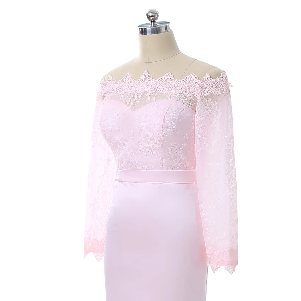 

Pink Evening Dresses Mermaid Boat Neck Long Sleeves Satin Lace Women Long Evening Gown Prom Dress Prom Gown Robe De Soiree