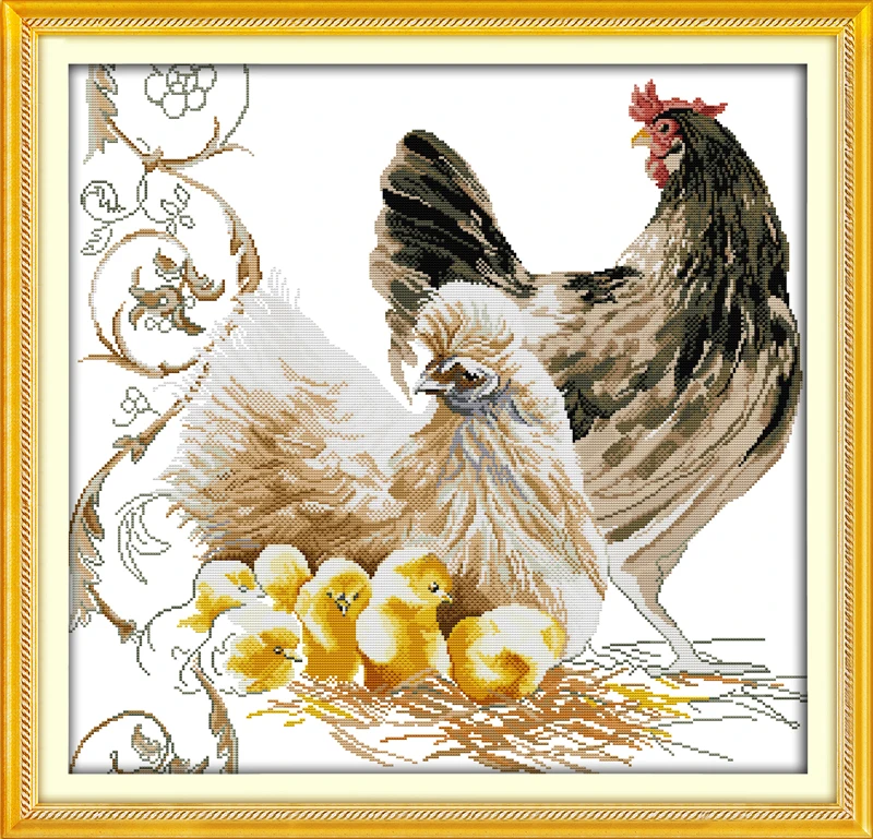

Chicken family cross stitch kit 14ct 11ct pre stamped canvas cross stitching animal embroidery DIY handmade needlework