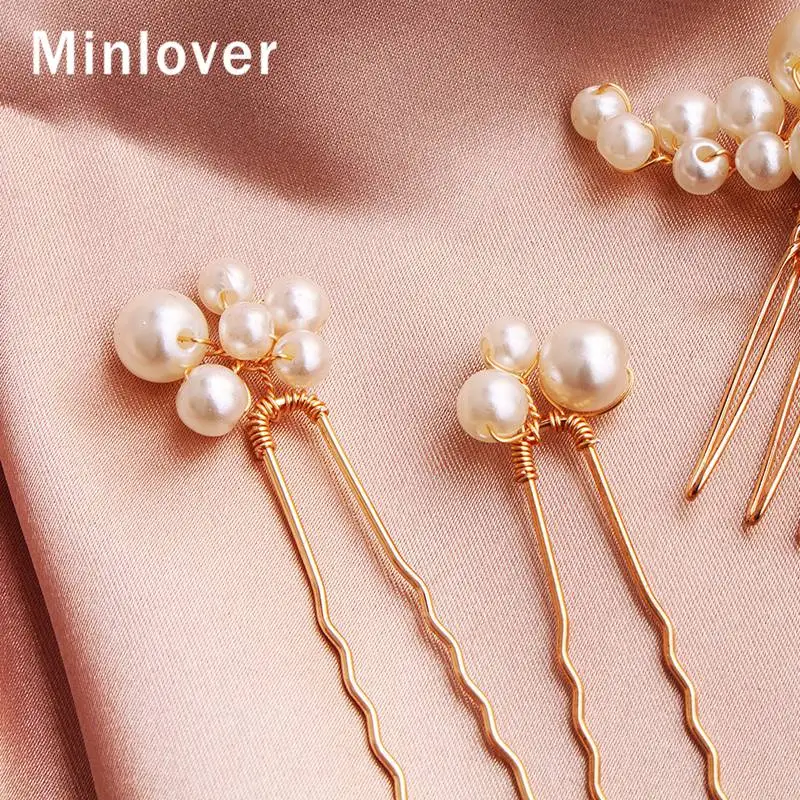 Minlover Имитация Жемчуга Цветок свадебные гребни для волос заколки клипсы