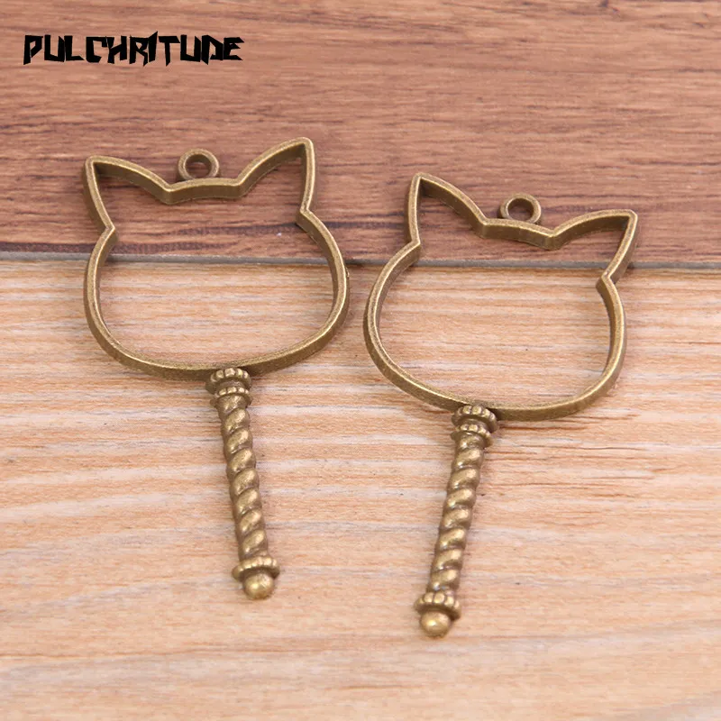  6pcs 29*54mm Three Color Alloy Jewelry Accessories Article For Cat Charm Hollow Glue Blank Pendant Tray Bezel 11B58 | Украшения и