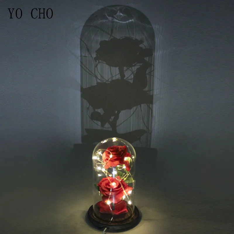 YO CHO Искусственный цветок розы в колбе светодиодный фонарик Роза лампа