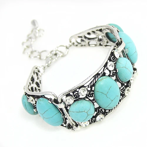 FLOLA новые винтажные синие браслеты из камней для женщин серебряная цепочка бохо