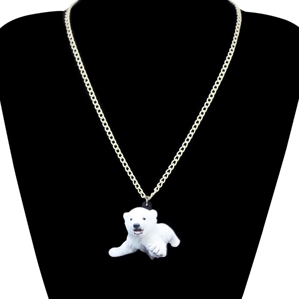 WEVENI Original Acrylic Happy Polar Bear Necklace Pendant Chain Anime Animal Jewelry For Women Girls Bijoux 2018 Gift Dropship | Украшения