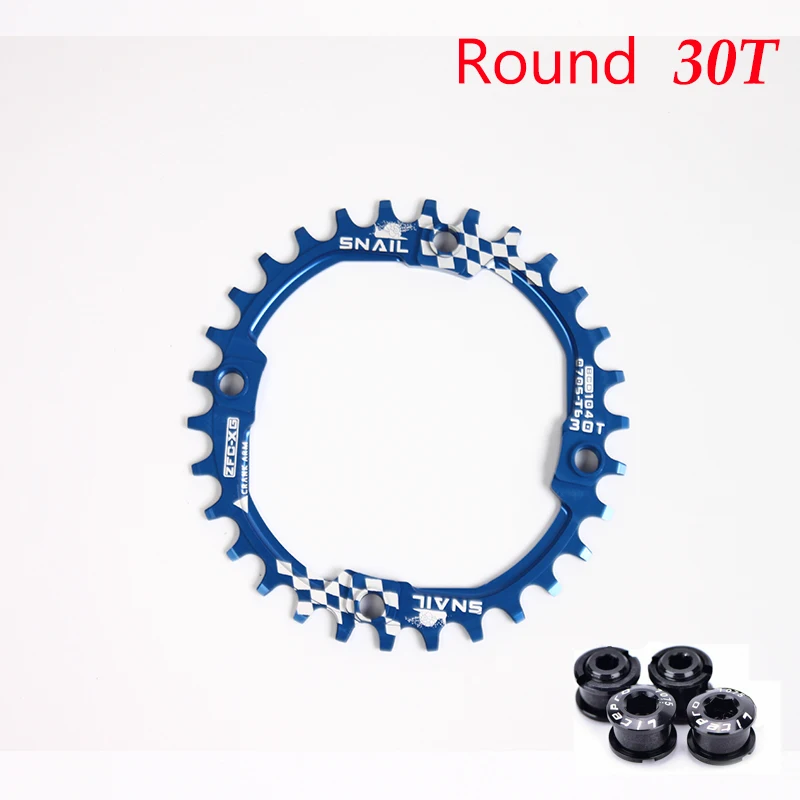 Blue-30T Улитка 104bcd Звездочка для 30 т цветные колеса для горного велосипеда узкий широкий MTB велосипед односкоростное кольцо цепи велосипеда болты - Цвет: Blue-30T