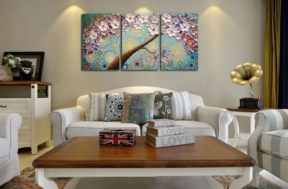 Abstract Art Paintings Oil Hand Painting 3D Hand-Painted On Canvas Artwork 3 Panels Wall Decoration | Дом и сад