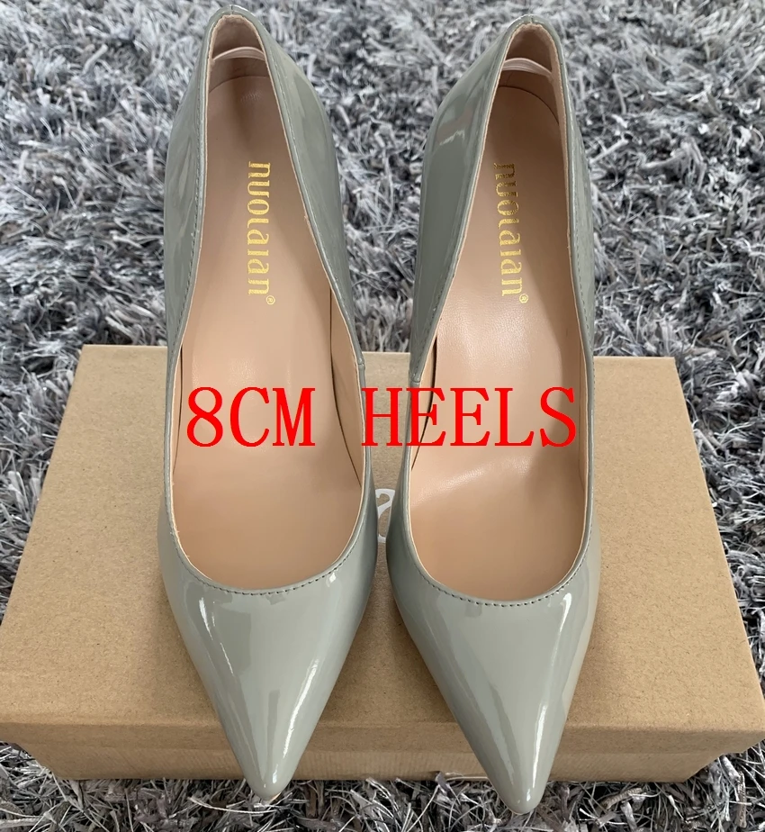 QQPAL gray8cm Женская обувь женские туфли-лодочки на высоком каблуке 12 см/10 см/8 см женские туфли-лодочки из лакированной кожи с острым носком для вечеринки и свадьбы - Цвет: QQPAL gray8cm