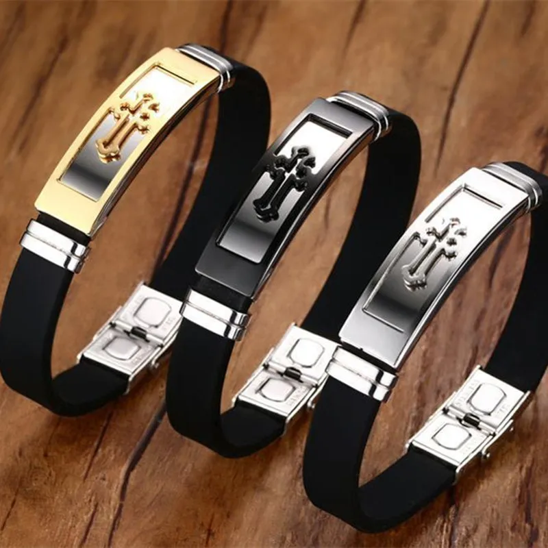 Крест титановая сталь бренд силиконовый браслет-обруч 3 вида цветов Мужской