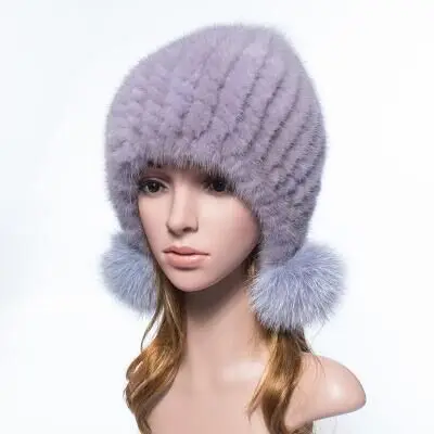 

Mink Fur Hat Lady Warm Winter Grass Woven Thick Winter Fox Mink Ball Cap Ear Korean Tide