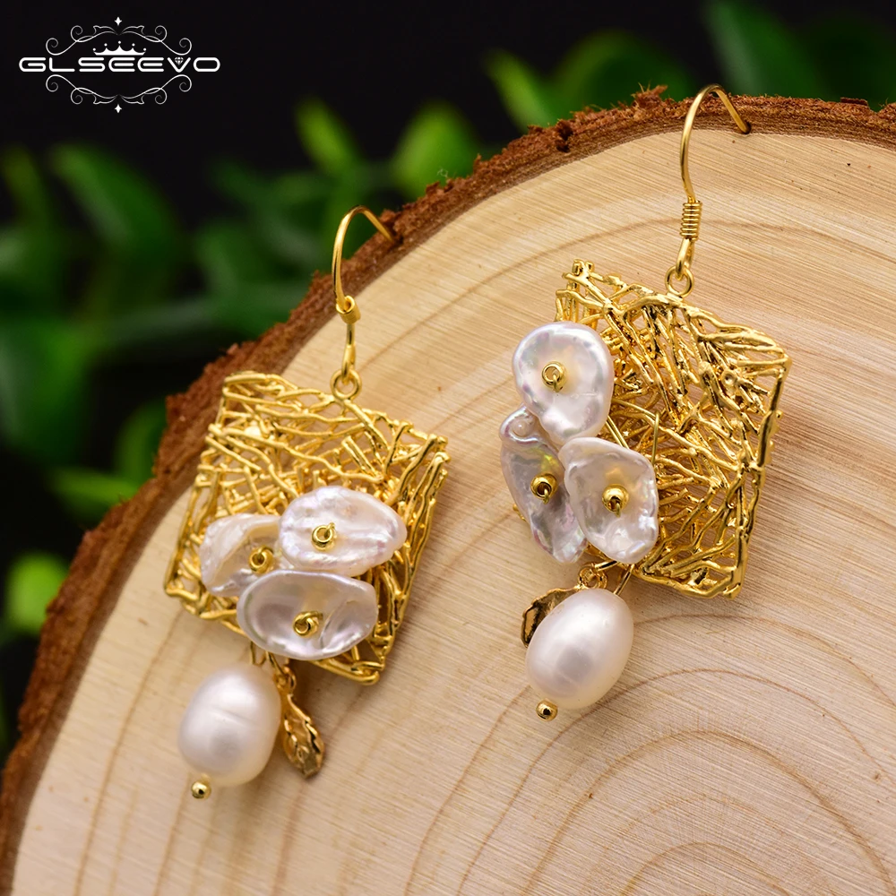 GLSEEVO натуральный пресноводный барокко Жемчуг женские серьги капли
