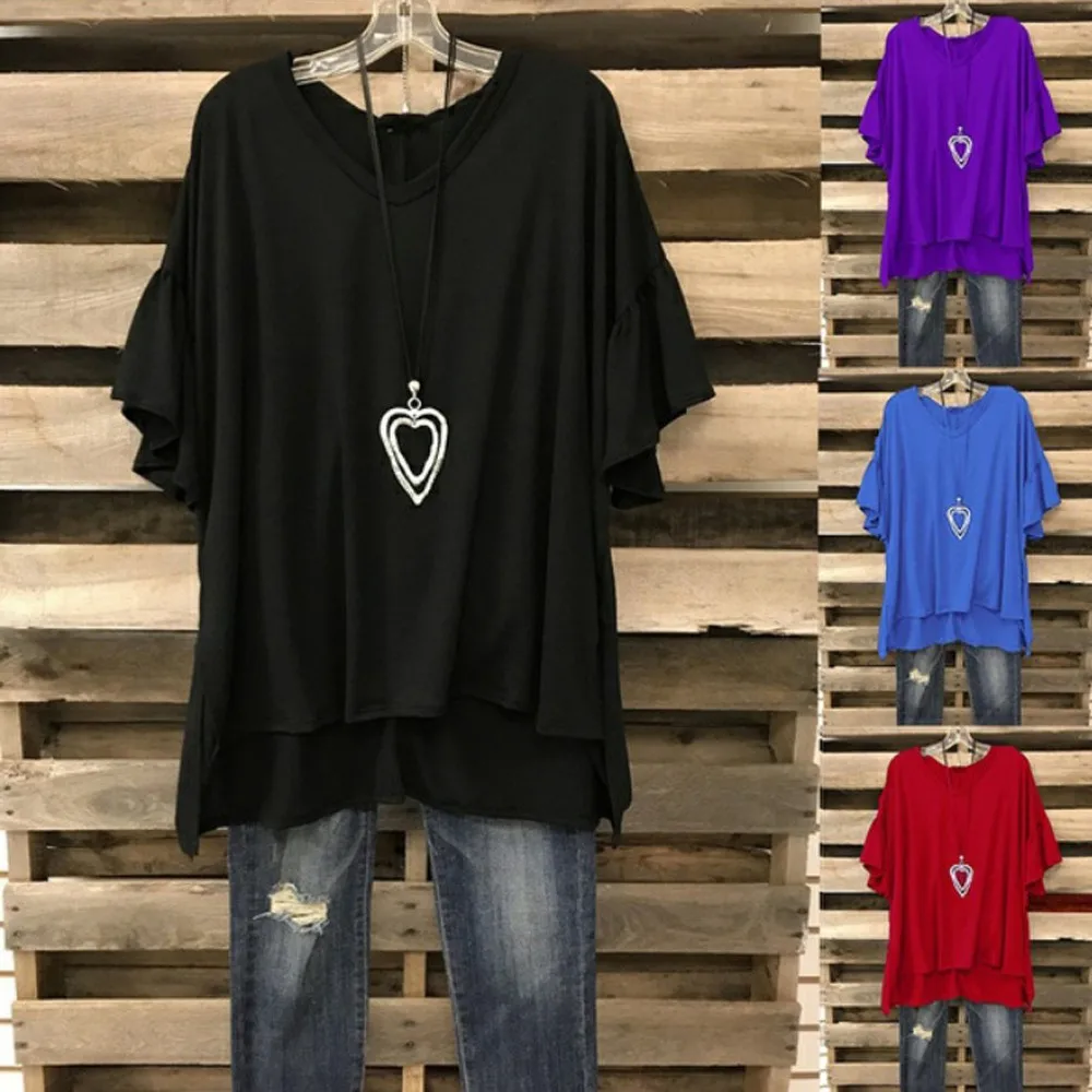 Женская Повседневная Однотонная Футболка с v образным вырезом и коротким рукавом