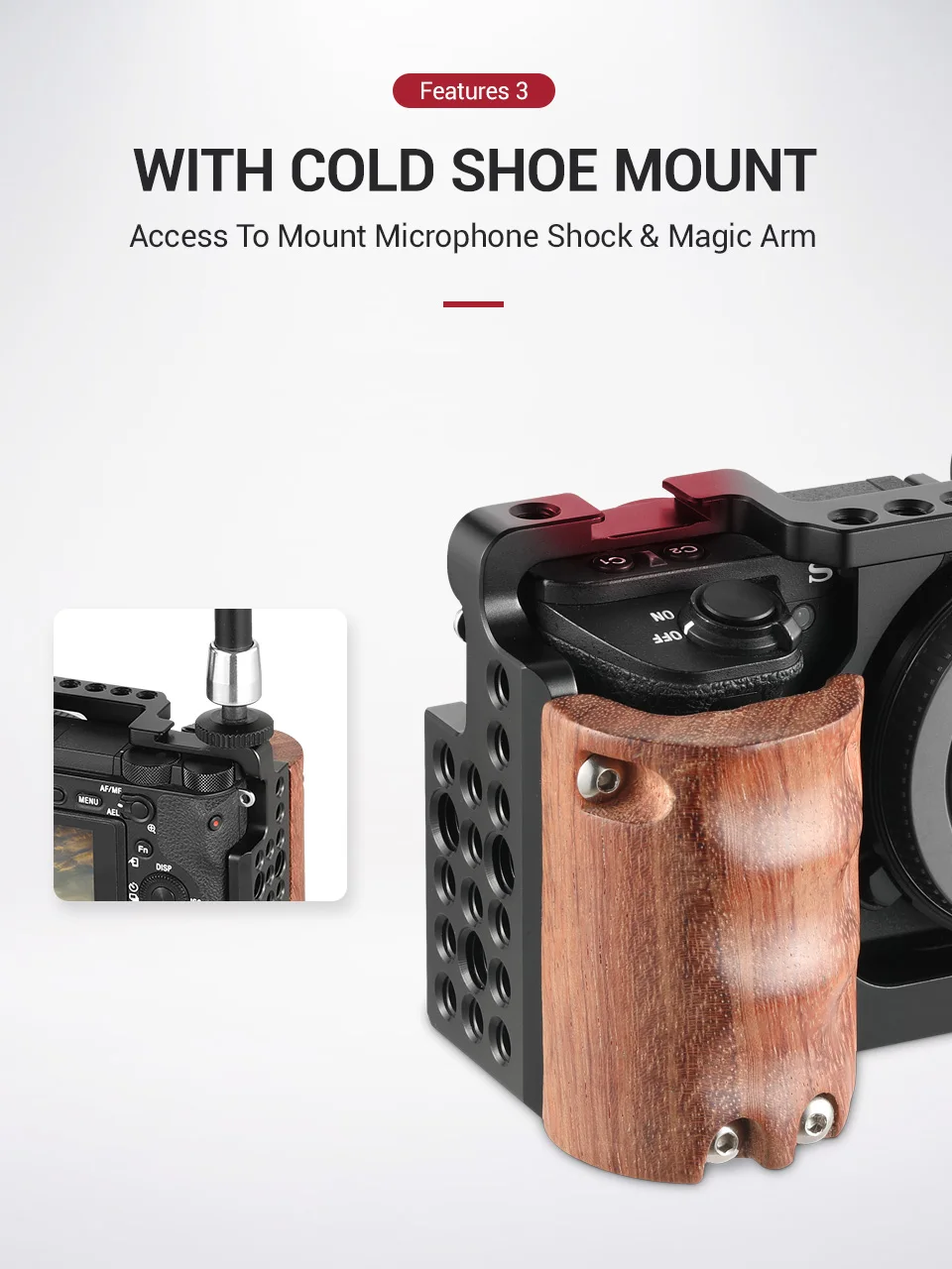 SmallRig a6300 клетка для камеры с деревянной рукояткой для sony A6000/A6300 DSLR Camcorder Cage Kit клетка из алюминиевого сплава-2082