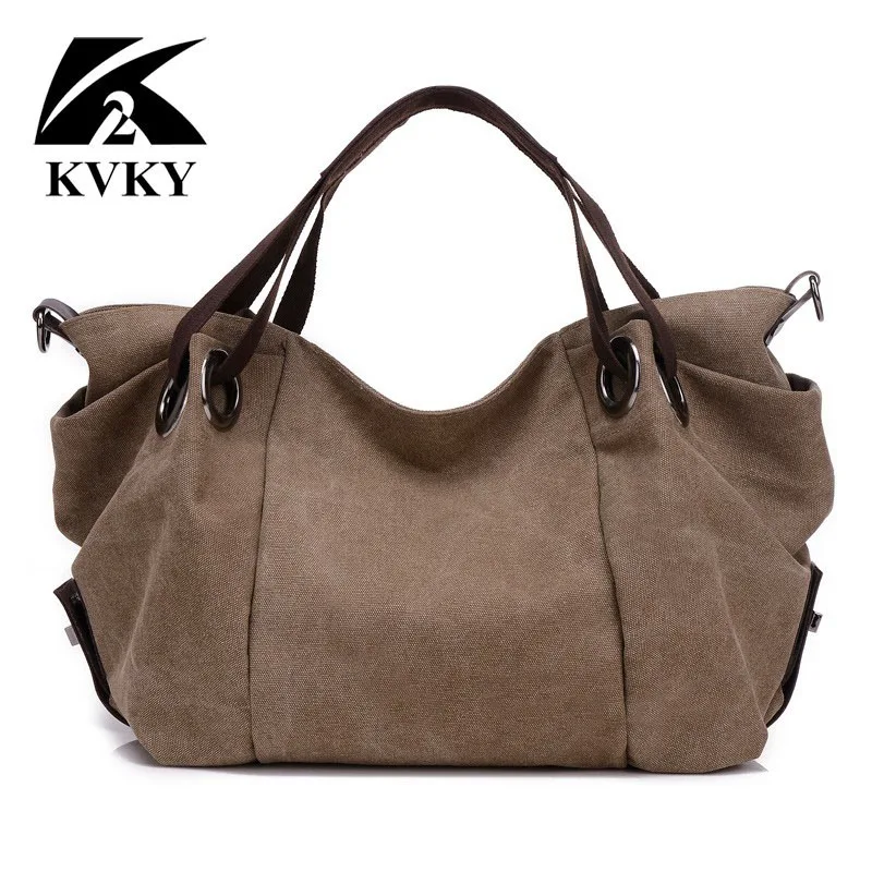 KVKY Новые популярные осенне-зимние холщовые женские сумки большие на плечо