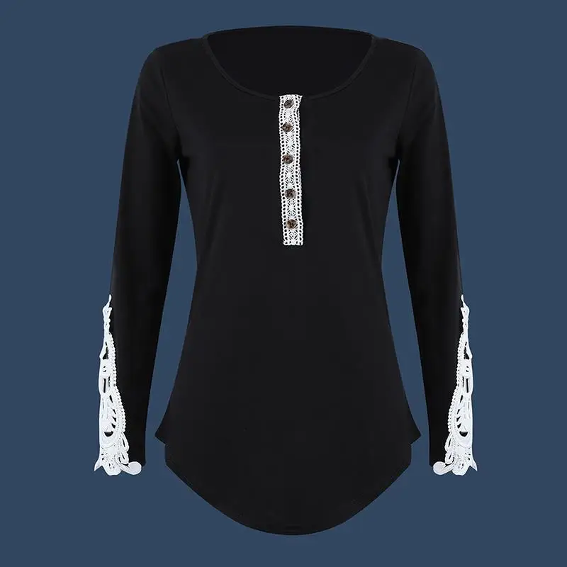 

Femininas Blusas 2019 Women Blouses Autumn Fashion Shirt Lace Patchwork Long Sleeve O-Neck Leisure Tops WS9953C