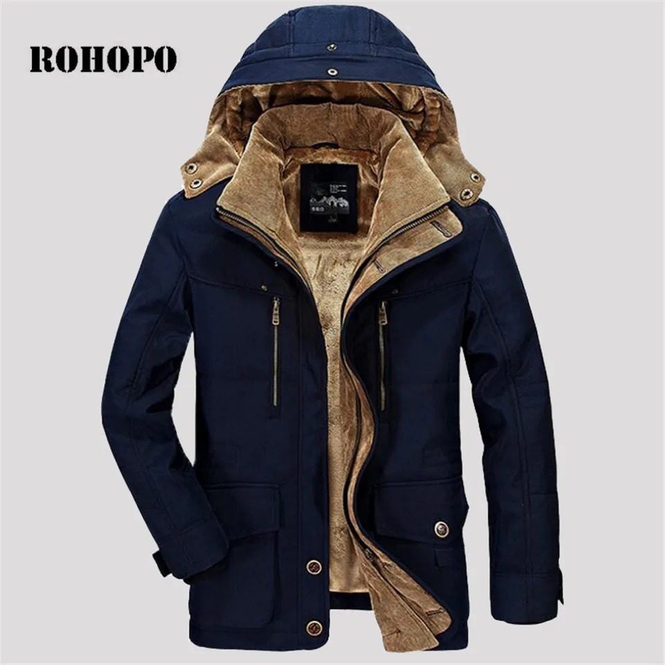 ROHOPO Men Parkas Fill Cotton Fleece Liner Warmly Straight Coat Man Casual Hooded Hat Padded Jacket Male Big Size Military | Мужская