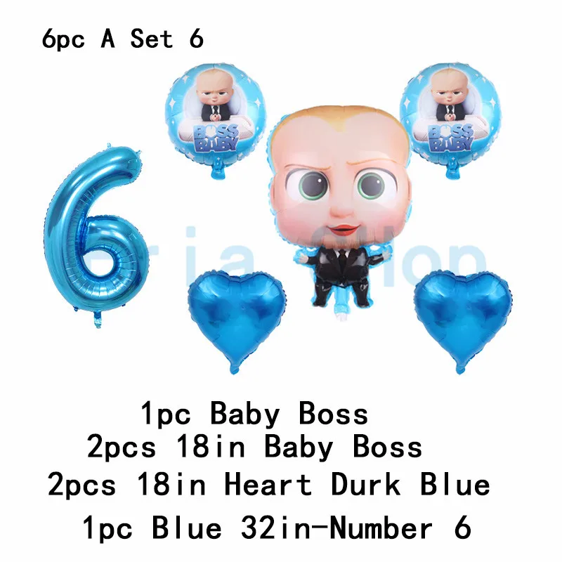 Boss baby на 1-й День Рождения Декоративные столовые принадлежности кружки, тарелки, салфетки 32 дюйма большие воздушные гелиевые шары с цифрами для душа - Цвет: 6pc Baby heart 6