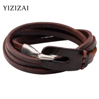 yizizai new arrival vintage handmade genuine leather anchor bracelets men punk cuff bracelets bangle for women pulseras hombre