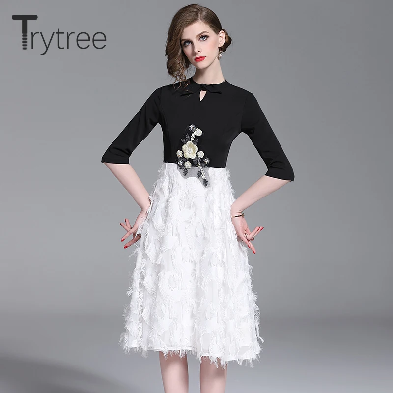 Trytree/летнее Повседневное платье с цветочной аппликацией и бантом женские платья