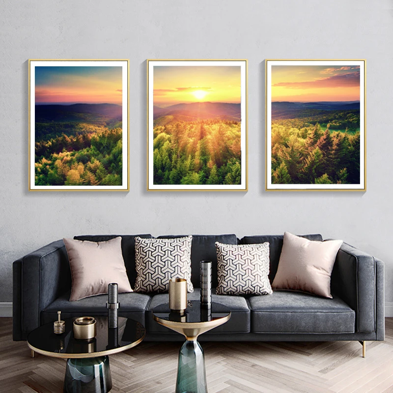 NOOG Осенний лес живописный закат на холсте постер Nordic картины постеры и печатные изображения для декора гостиной.