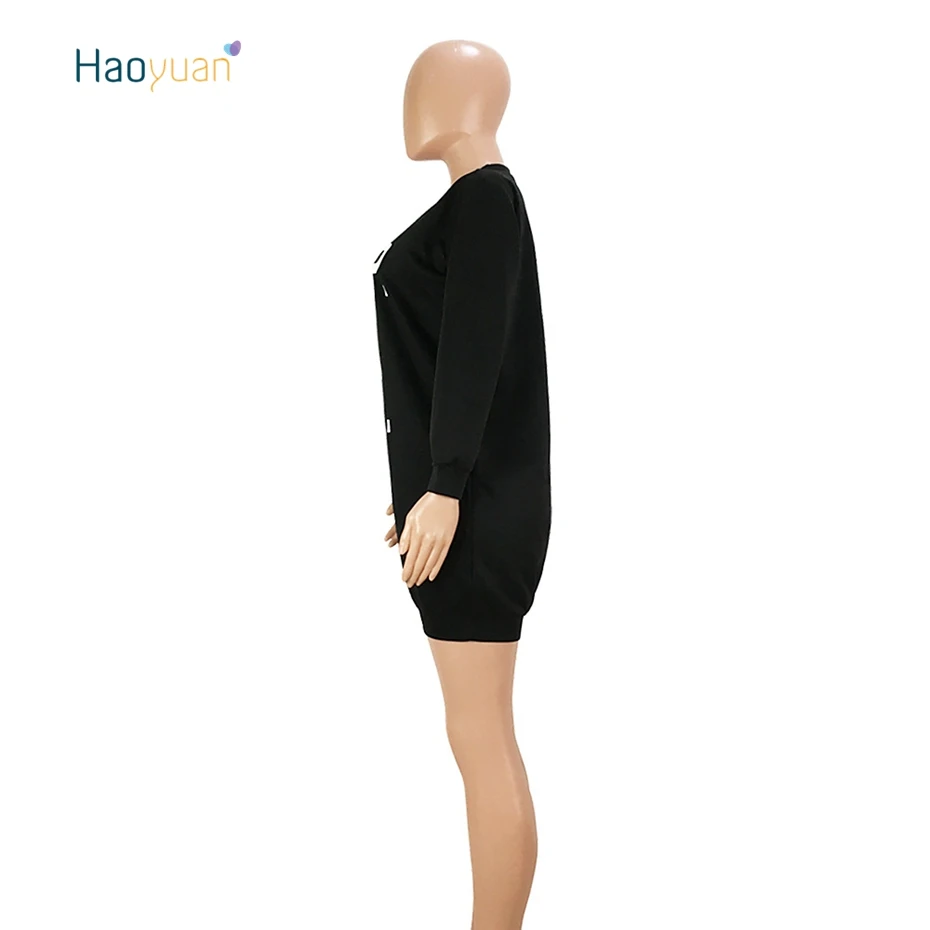 HAOYUAN, платье-Толстовка размера плюс, Vestidos, длинный рукав, Осень-зима, платья для женщин, одежда, веревочное, больше размера d, мини-платье-футболка