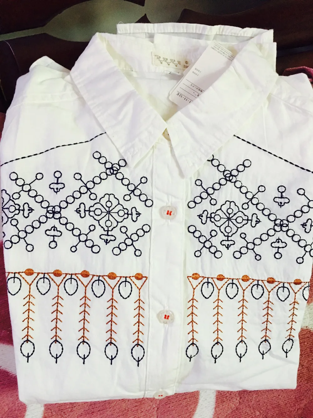 Хлопковая рубашка с длинными рукавами и вышивкой на груди|shirt blouse|sleeve shirtlong sleeve shirt