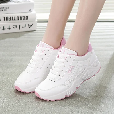 White pink Весенняя модная женская повседневная обувь из искусственной кожи дышащая обувь на платформе женские кроссовки женские белые кроссовки Chaussure Femme - Цвет: White pink