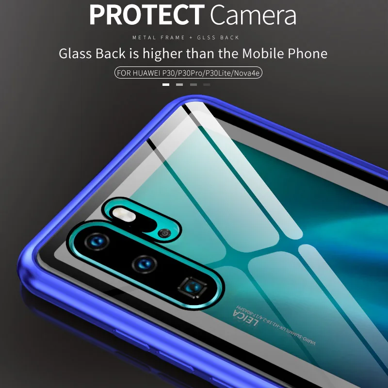 Luxury Metal Bumper Case for Huawei P30 Pro Aluminum Frame Tempered Glass Back Cover For Lite | Мобильные телефоны и