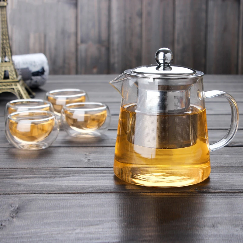 Термостойкий стеклянный графин с крышкой и Нержавеющее ситечко кувшин для