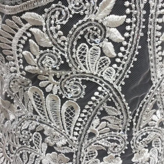 Изысканный 3D Сильно бисера Кружевная аппликация на лиф для Haute Couture, Свадебное Платье Иллюзия Назад Аппликация Свадебные мотив 44x30 см