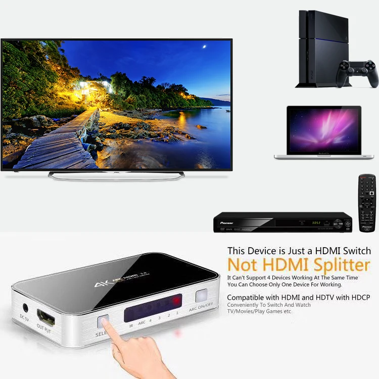 3D HDMI коммутатор 4X1 переключатель аудио toslink/коаксиальный/aux Выход 1 4 поддержка 4k X 2K