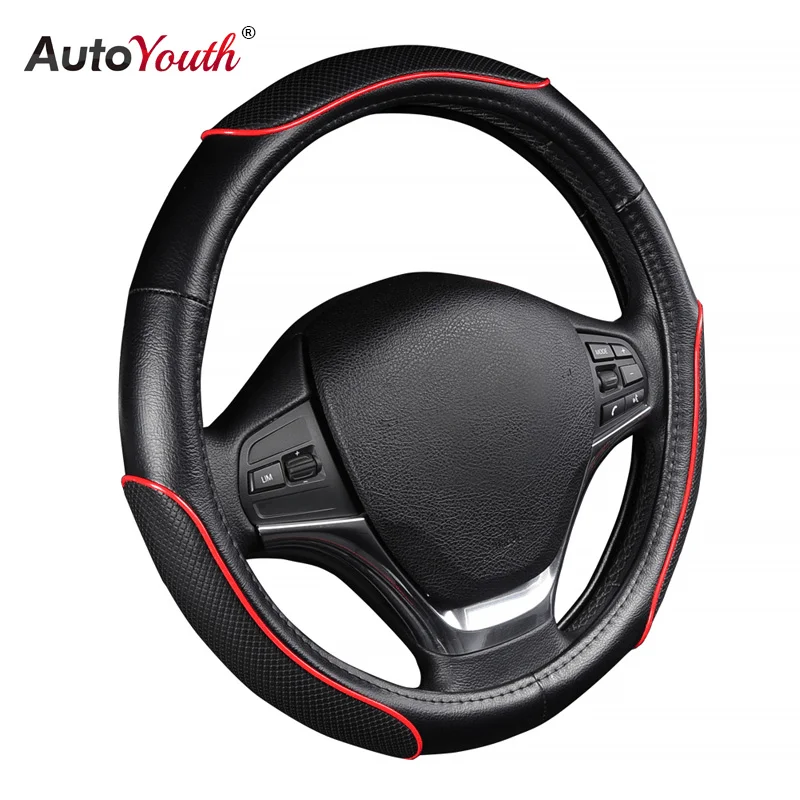 Autoyouth рулевого колеса автомобиля крышки Спортивная волна узор с красной линии сшивание Размер M подходит 38 см/15" Диаметр автомобиля Аксессуары