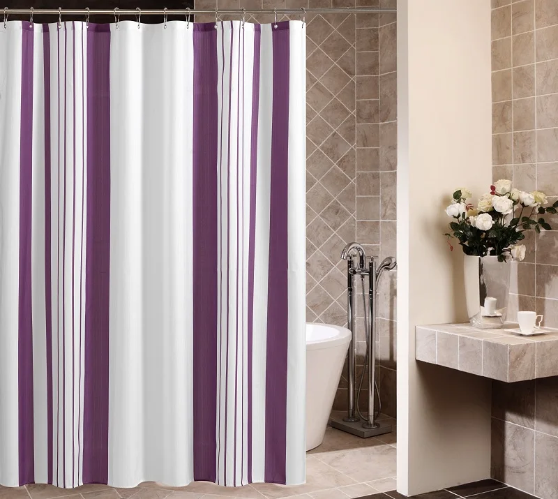 Purple Red Striped Pattern Waterproof Bathroom Shower Curtain with Lowest Price |