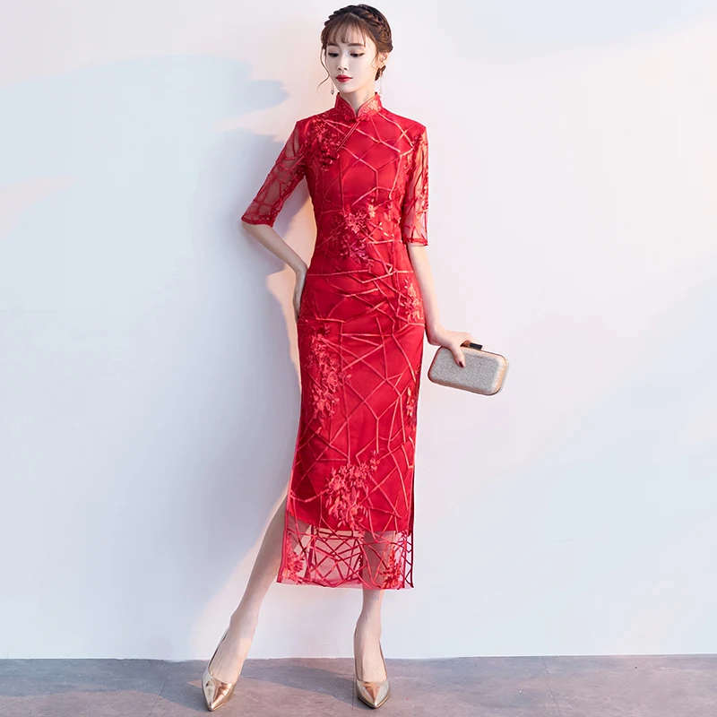 Платье для свадебного гостя платье с вышивкой в китайском стиле Qipao Ципао