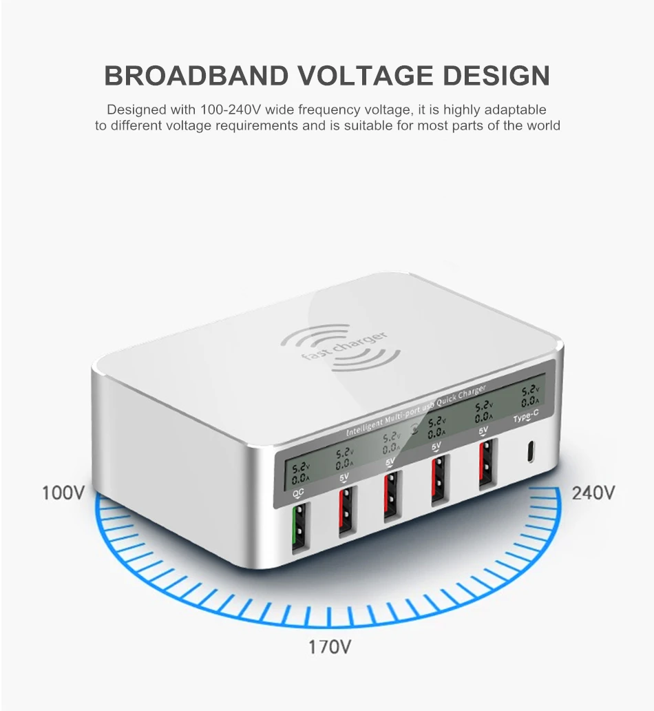 Amstar 10 Вт Qi Беспроводное зарядное устройство 5 В/8A 6USB зарядное устройство для телефона Быстрая зарядка 3,0 type C Быстрая зарядка для iPhone X XS 8 samsung S9 S8