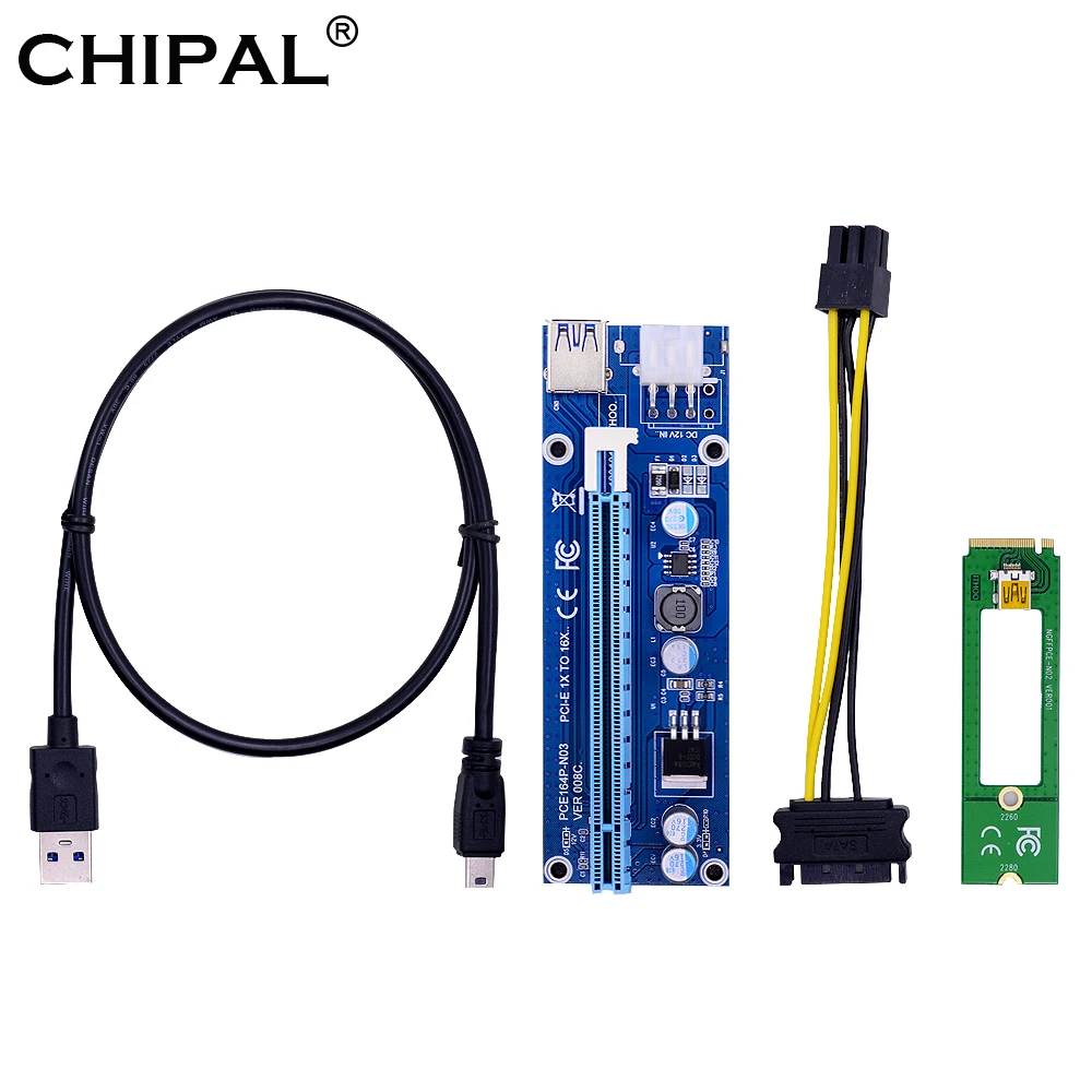 CHIPAL 100 шт. 60 см NGFF M.2 M ключ к USB 3 0 PCI-E Riser Card M2 Интерфейс PCIE 16X 1X удлинитель с Molex