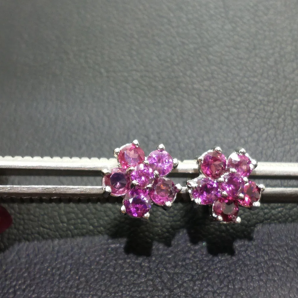 FLZB Fine Jewelry earring with samll natural garnet gemstone in 925 sterling silver 18 k white gold plated gift box | Украшения и
