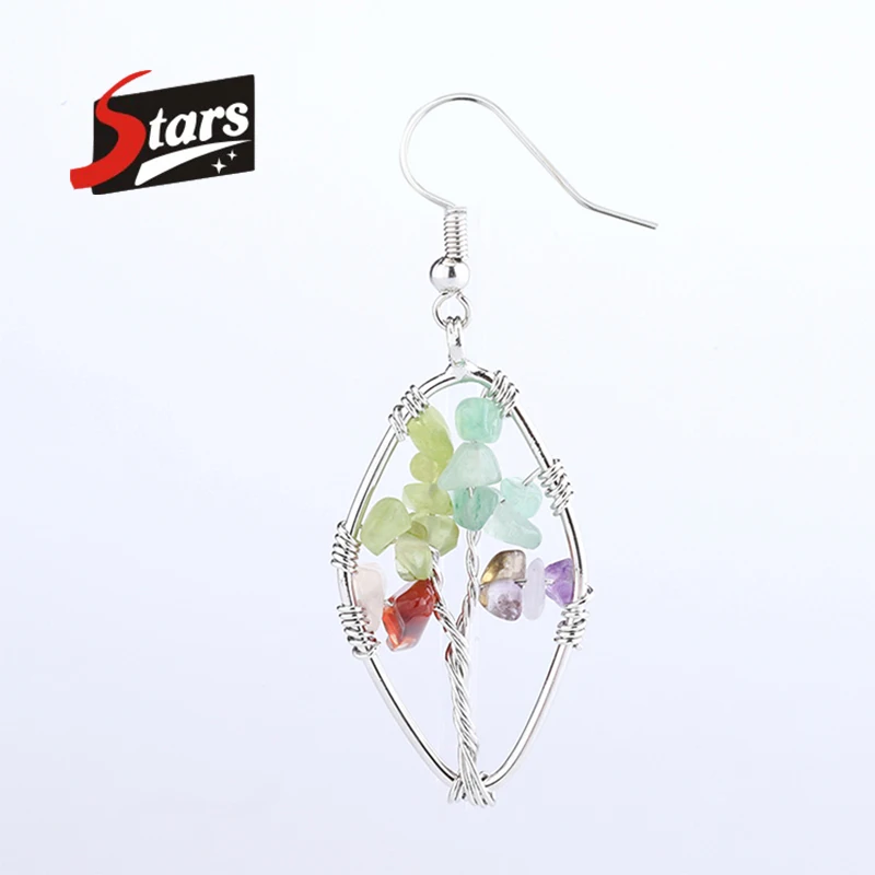 Серьги Singreal из натурального камня флюорита в виде дерева жизни для женщин