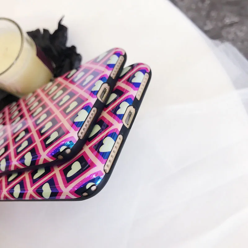 Fashion Blu-ray Geometry Diamond Rhombus Case for iPhone X 10 Glossy Soft Silicon Capa 7 8 6 6S Plus Heart Etui |